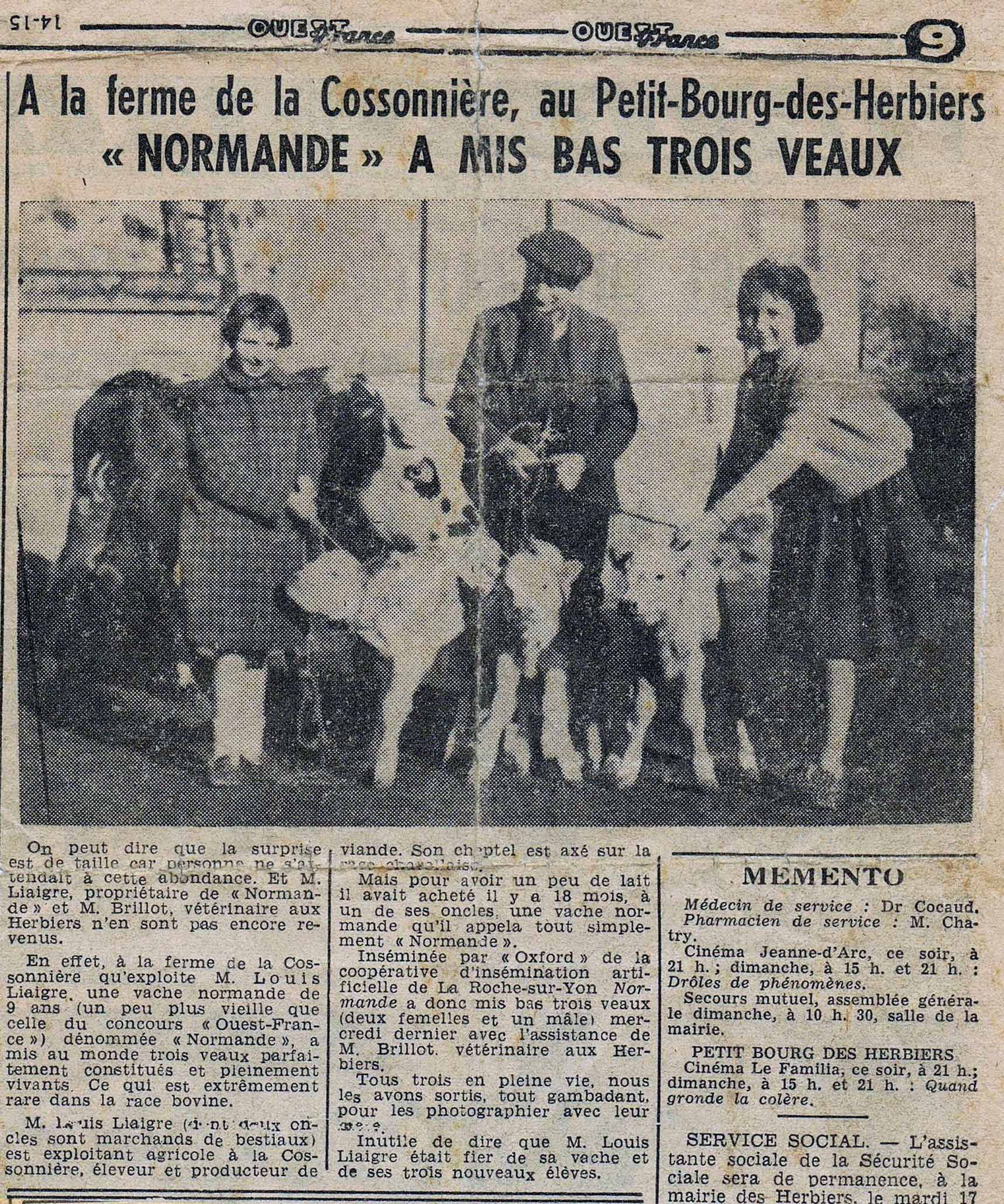 article ouest france du 15 janvier 1961 sur le gaec bienvenue