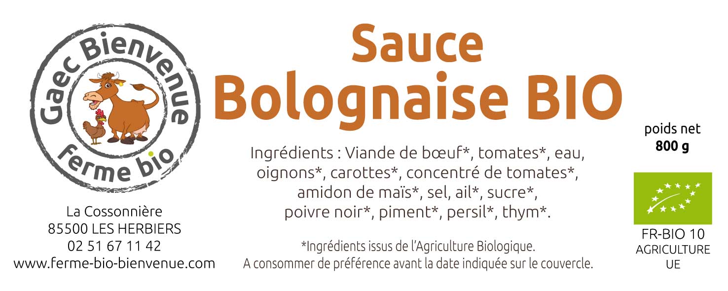 étiquette du plat préparé de la bolognaise Gaec Bienvenue